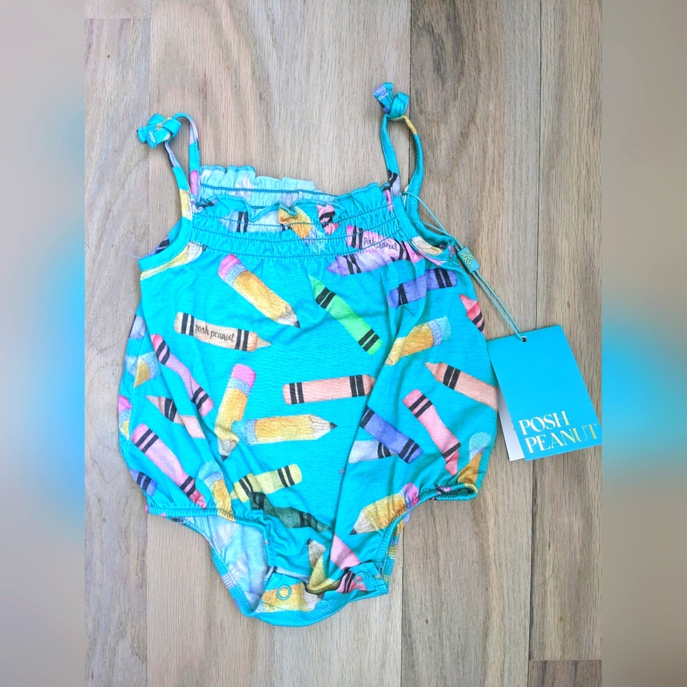 Posh Peanut Turquoise Pencil Print Baby One-Piece